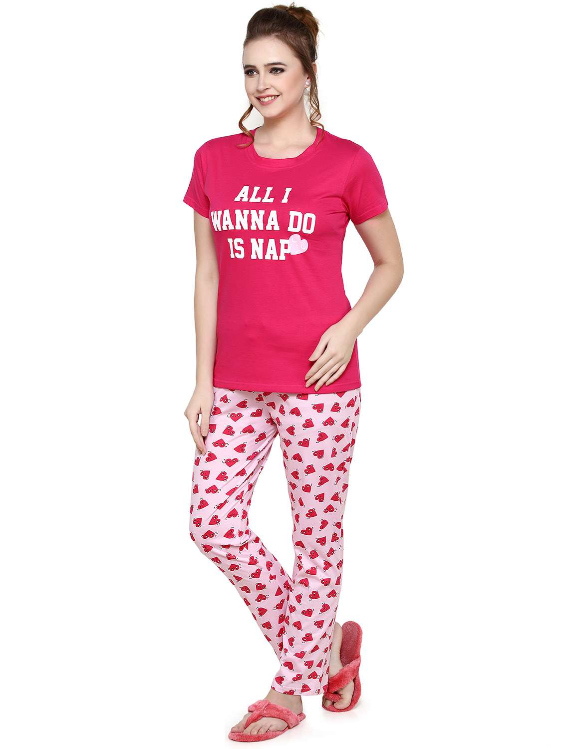 women pink printed top & pyjama set - 20962168 -  Standard Image - 1