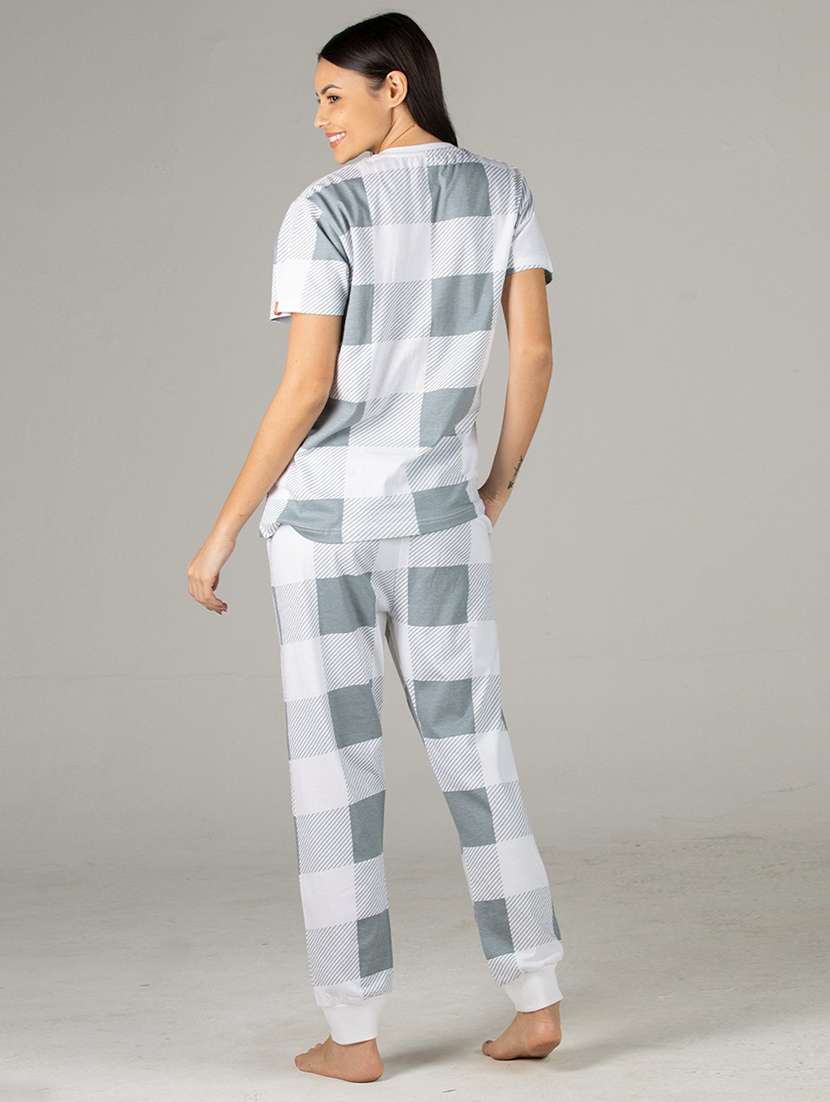 women round neck printed pyjama nightwear set - 20962208 -  Standard Image - 1