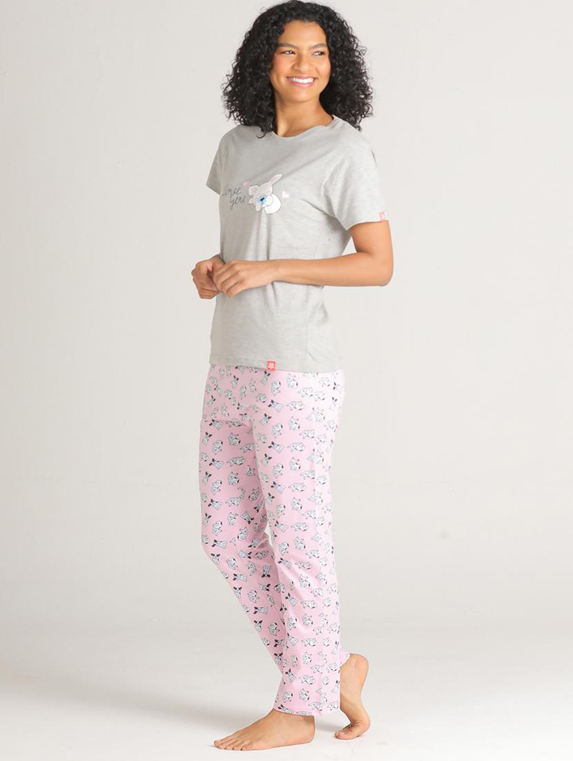 women round neck printed pyjama nightwear set