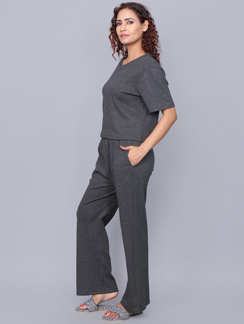 women round neck solid pyjama nightwear set - 20962231 - Standard Image - 1