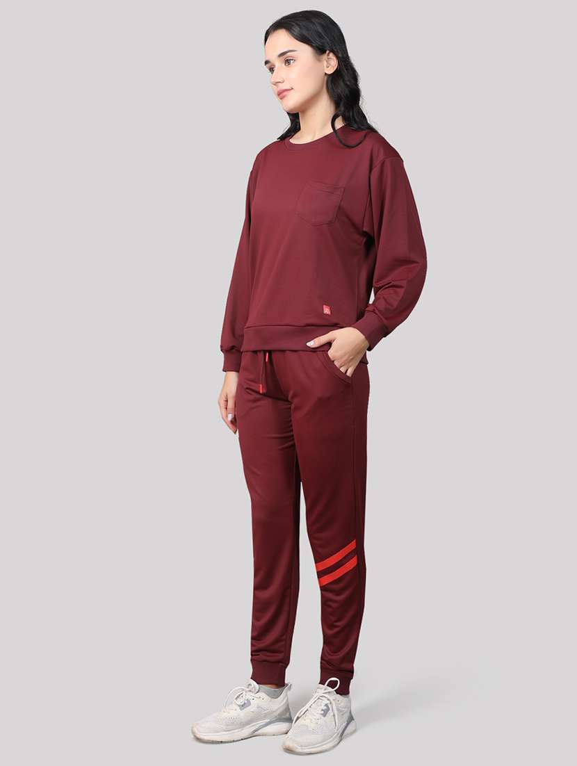maroon taped detailed top & pyjama set - 20962265 -  Standard Image - 1