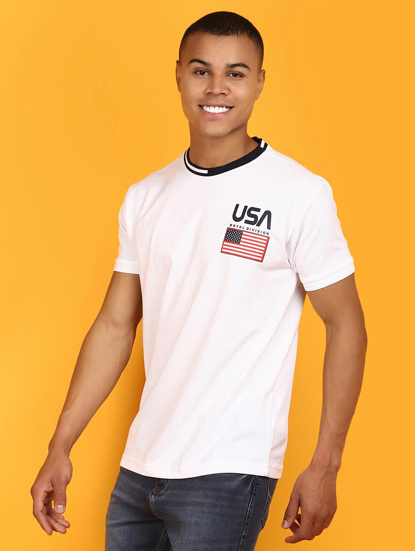 men round neck placement printed t-shirt - 20962346 -  Standard Image - 1