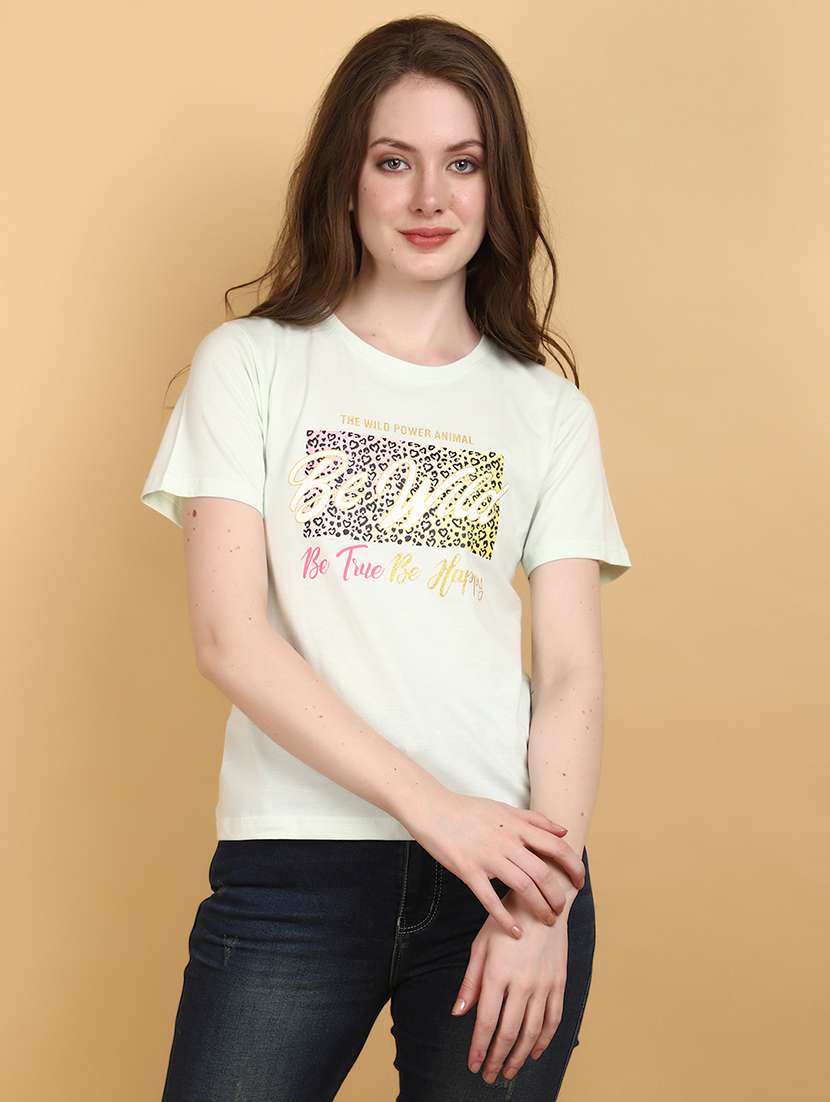 white cotton chest print t-shirt