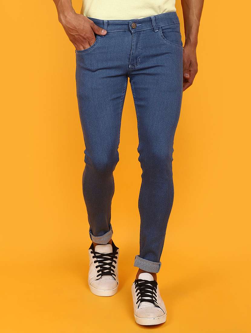 men mid rise plain denim jeans