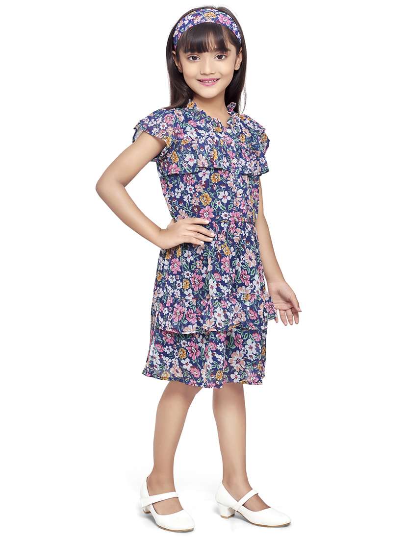 navy blue floral printed detailed frock - 20962470 - Standard Image - 1