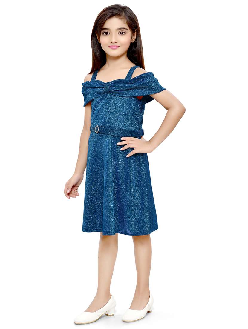 solid blue belt detailed party wear frock - 20962474 -  Standard Image - 1