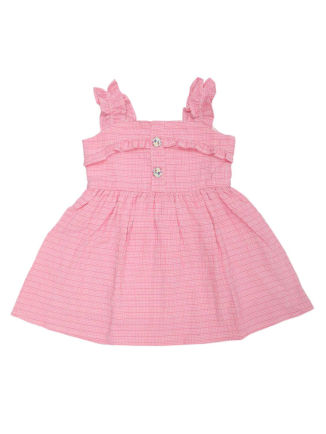 pink checked printed detailed cotton frock