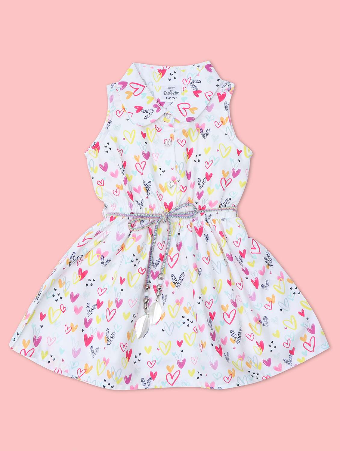 white printed button detailed frock