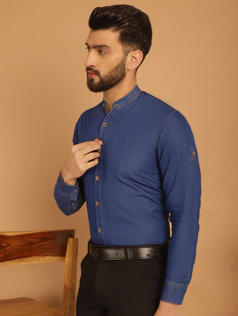 men mandarin collar long sleeve formal shirt - 20962574 - Standard Image - 1