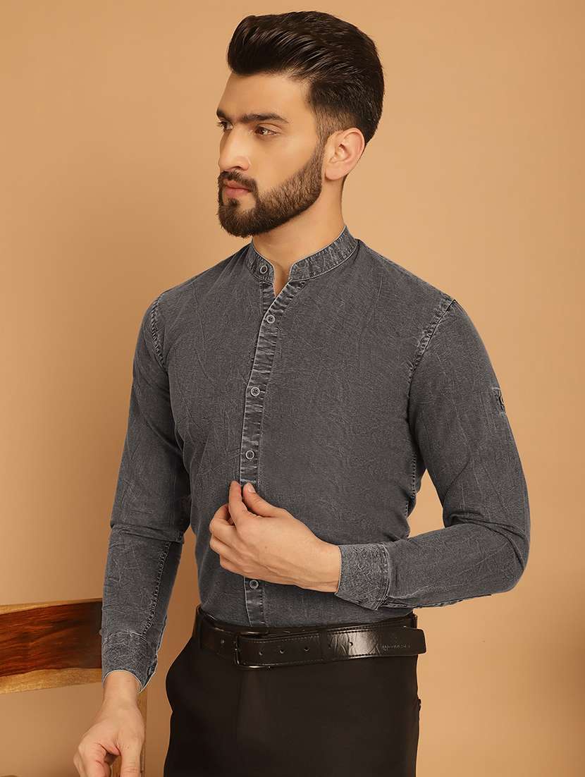 men mandarin collar long sleeve formal shirt - 20962575 - Standard Image - 1