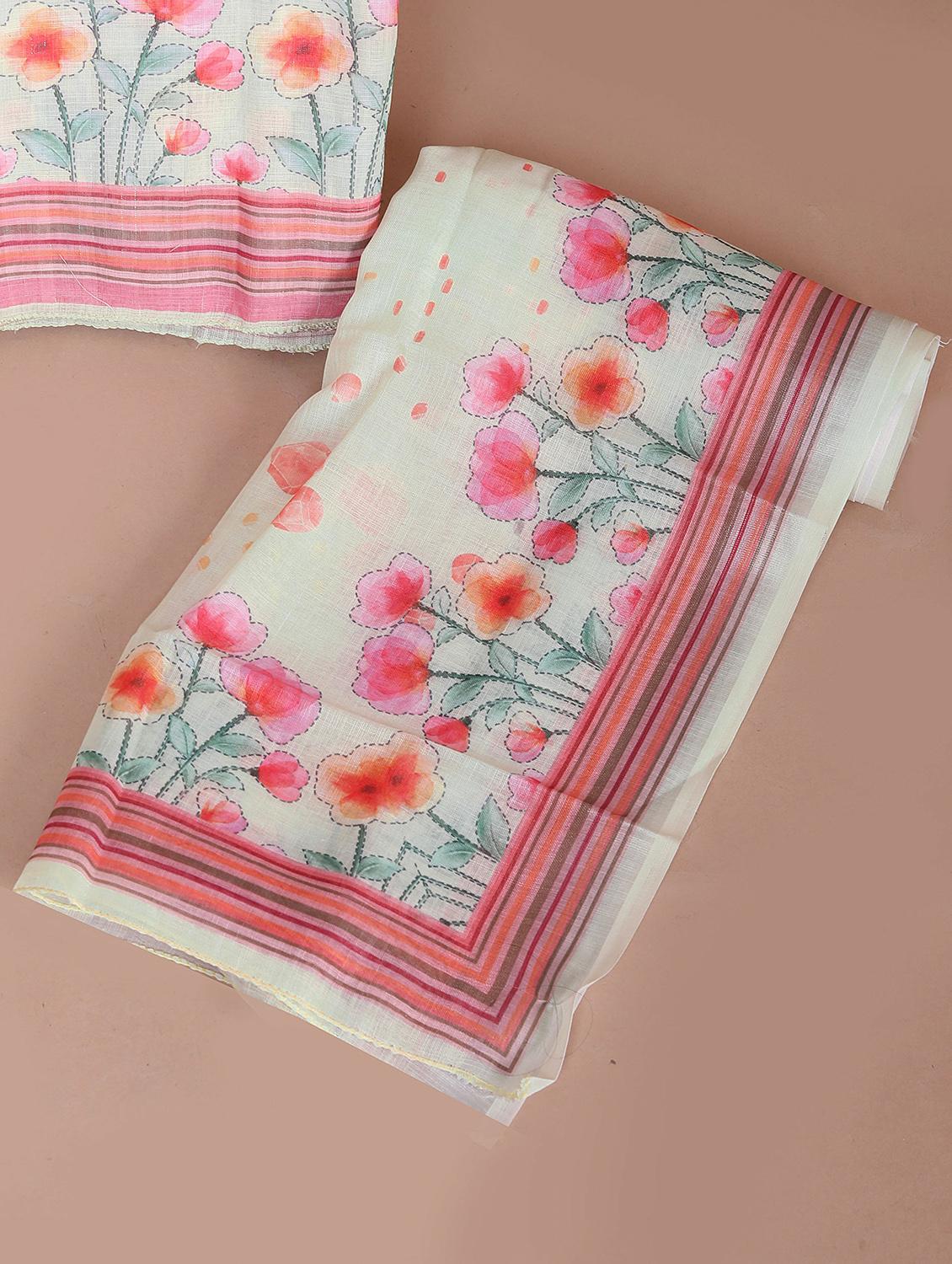 women beige floral print unstitched suit - 20962602 - Standard Image - 1