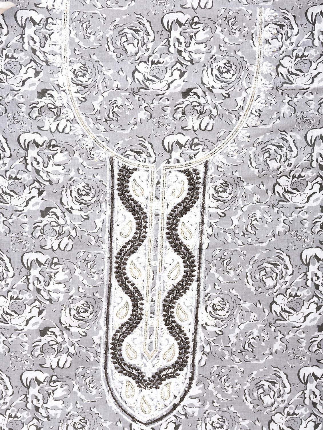 women grey floral print unstitched suit - 20962605 - Standard Image - 1
