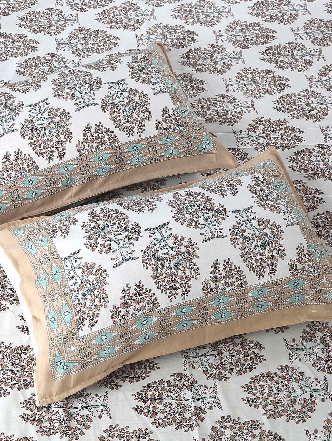texstylers cotton floral print jaipuri 90 x100 inches queen size bedsheet with 2 pillow covers - 20962785 - Standard Image - 1