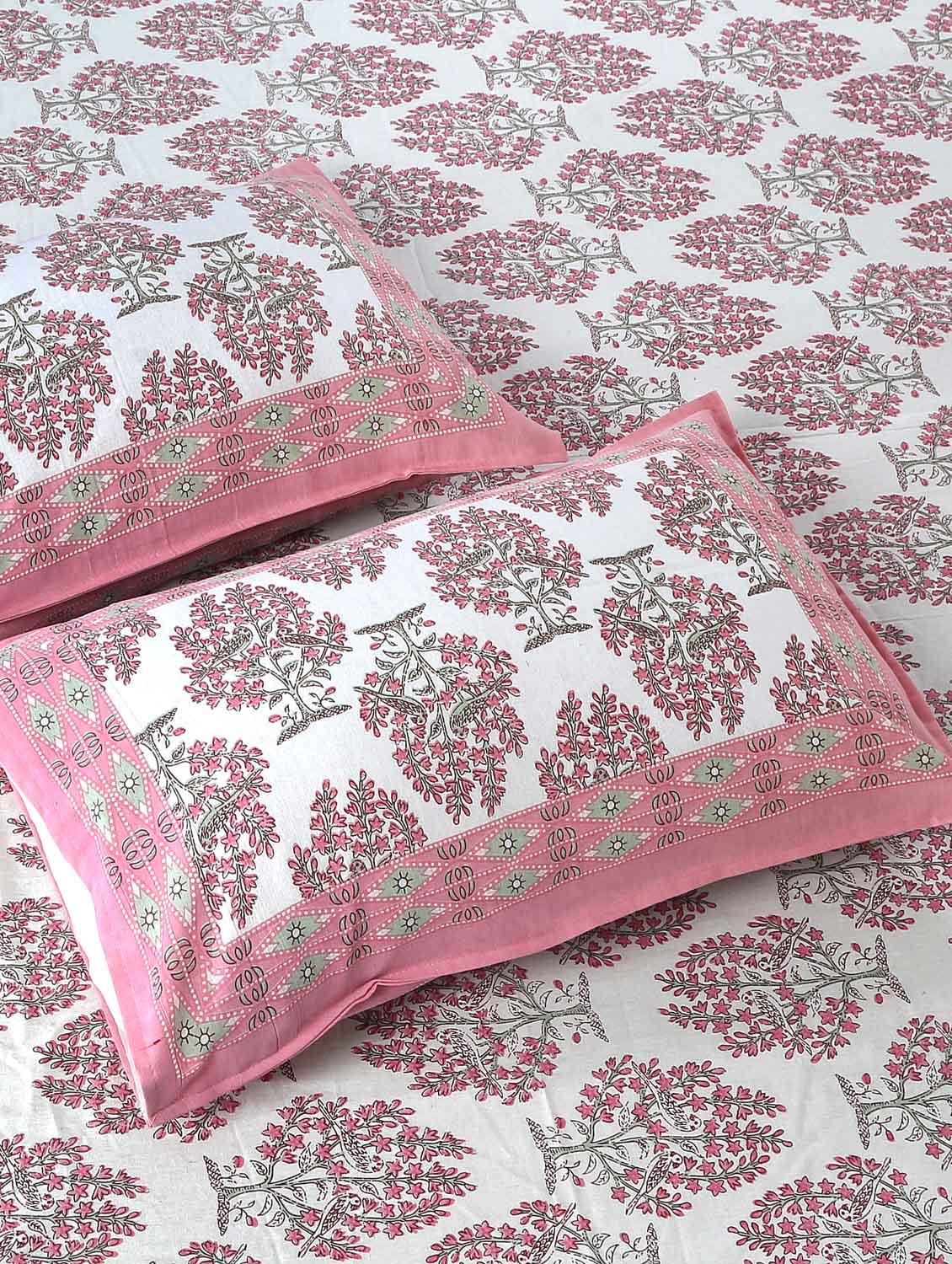 texstylers cotton floral print jaipuri 90 x100 inches queen size bedsheet with 2 pillow covers - 20962786 - Standard Image - 1