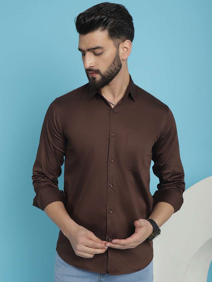 men coffee brown solids casual shirt