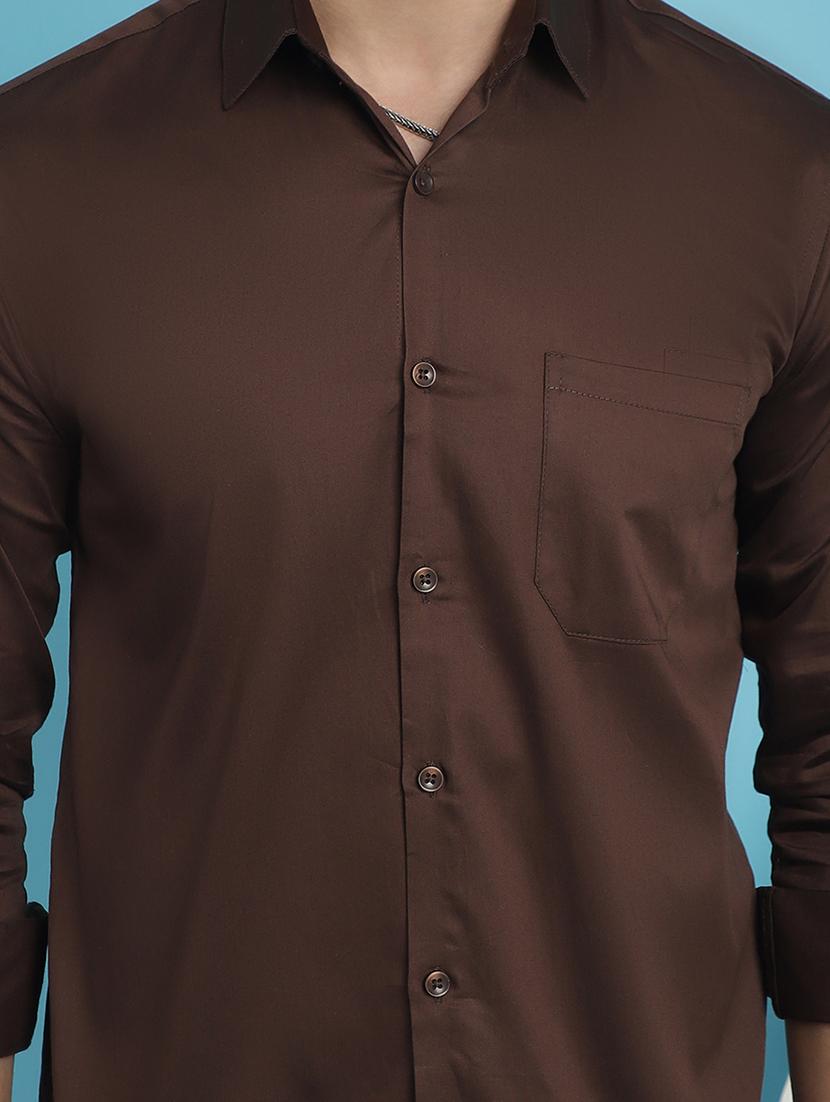 men coffee brown solids casual shirt - 20962790 - Standard Image - 4