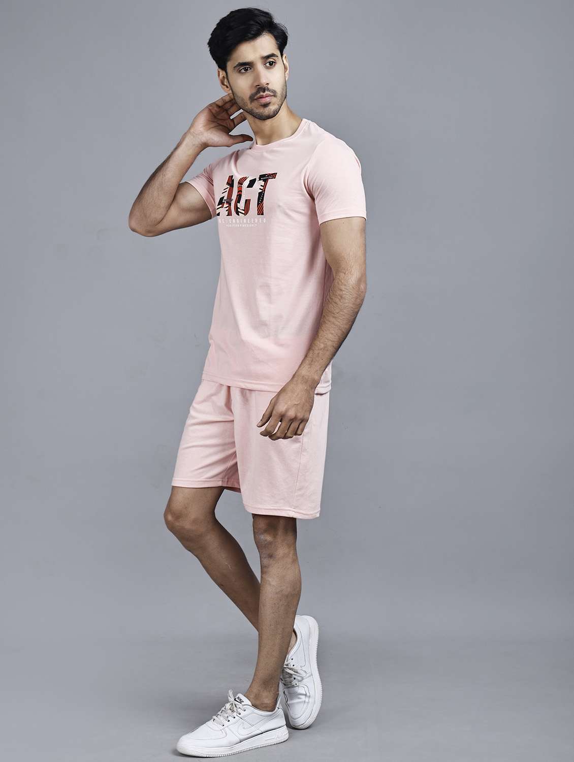 pink chest print detailed t-shirt & shorts set - 20962814 -  Standard Image - 1