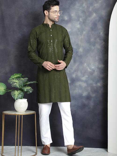 men green sequin long kurta - 20962922 -  Standard Image - 0
