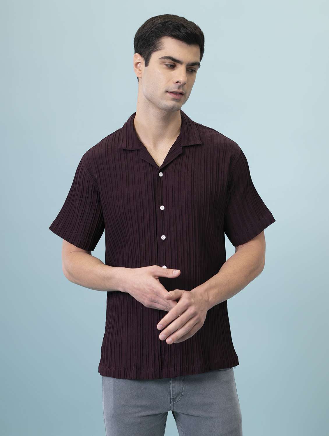 men solid cuban collar casual shirt