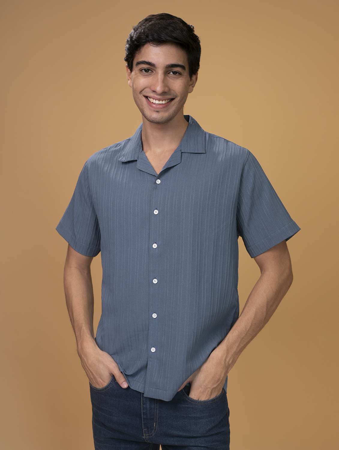 men blue regular fit casual shirt