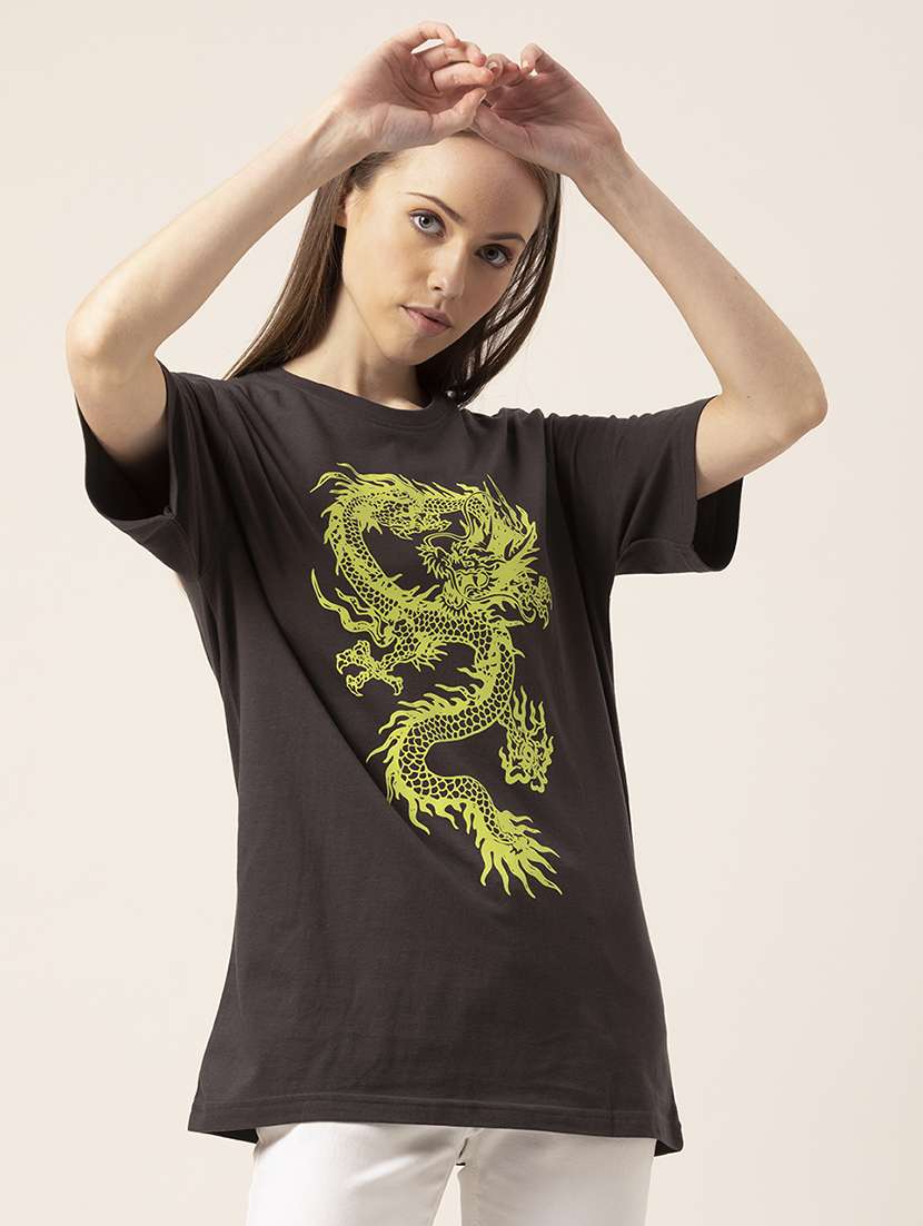 women brown graphic oversized t-shirt