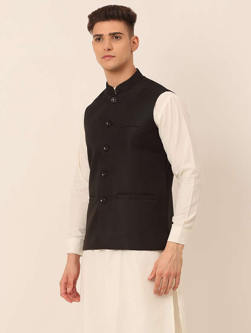 men solid sleeveless regular fit nehru jacket - 20963796 -  Standard Image - 1