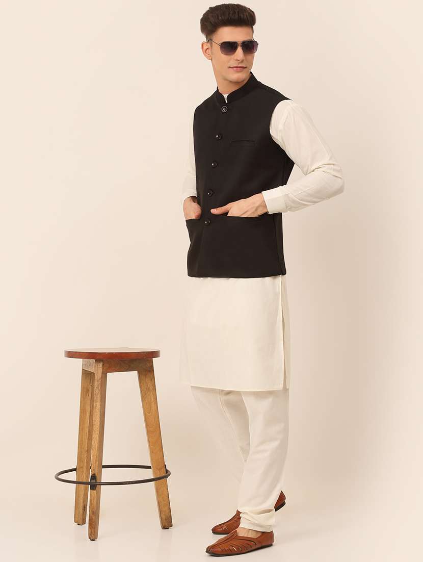 men solid sleeveless regular fit nehru jacket - 20963796 -  Standard Image - 4