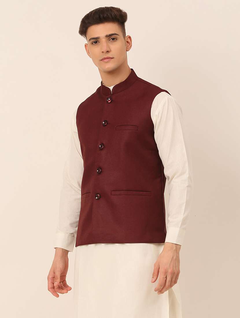 men solid sleeveless regular fit nehru jacket - 20963799 -  Standard Image - 1