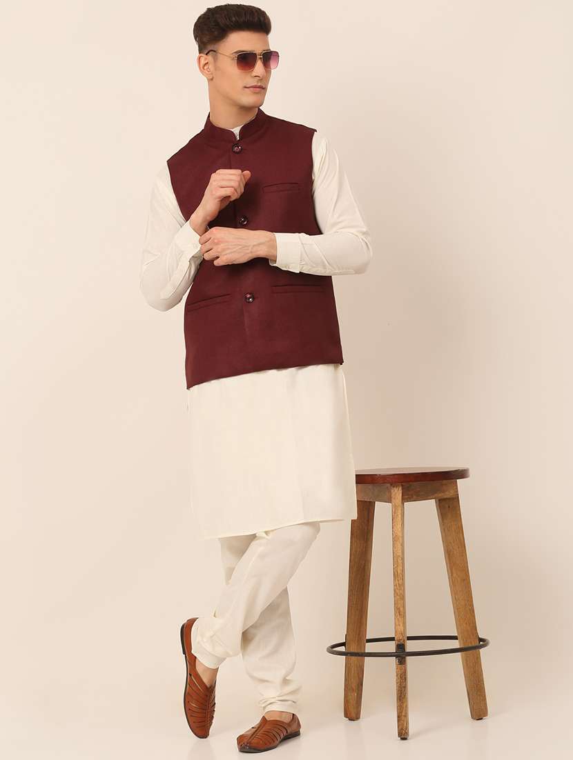 men solid sleeveless regular fit nehru jacket - 20963799 -  Standard Image - 4