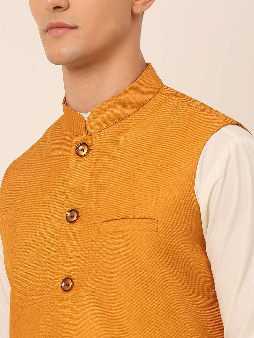 men solid sleeveless regular fit nehru jacket - 20963800 -  Standard Image - 4