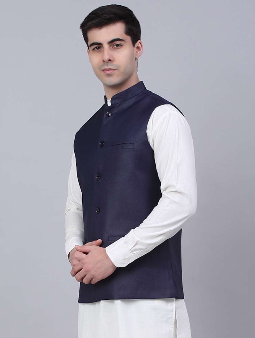 men solid sleeveless regular fit nehru jacket - 20963801 -  Standard Image - 1