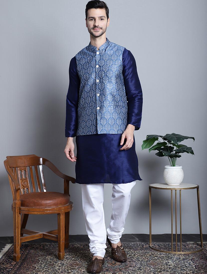men printed sleeveless regular fit nehru jacket - 20963813 - Standard Image - 1