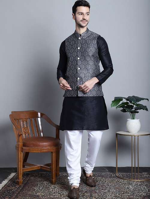 men printed sleeveless regular fit nehru jacket - 20963814 -  Standard Image - 0