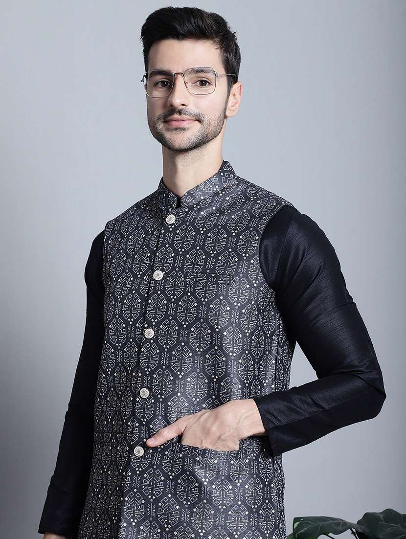 men printed sleeveless regular fit nehru jacket - 20963814 -  Standard Image - 4