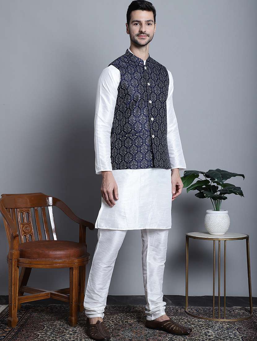 men printed sleeveless regular fit nehru jacket - 20963815 -  Standard Image - 1