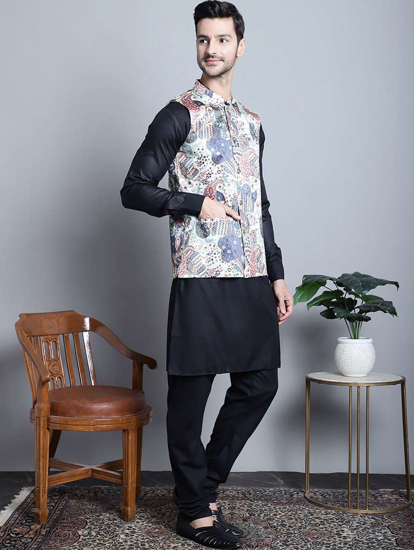 men printed sleeveless regular fit nehru jacket - 20963817 -  Standard Image - 1