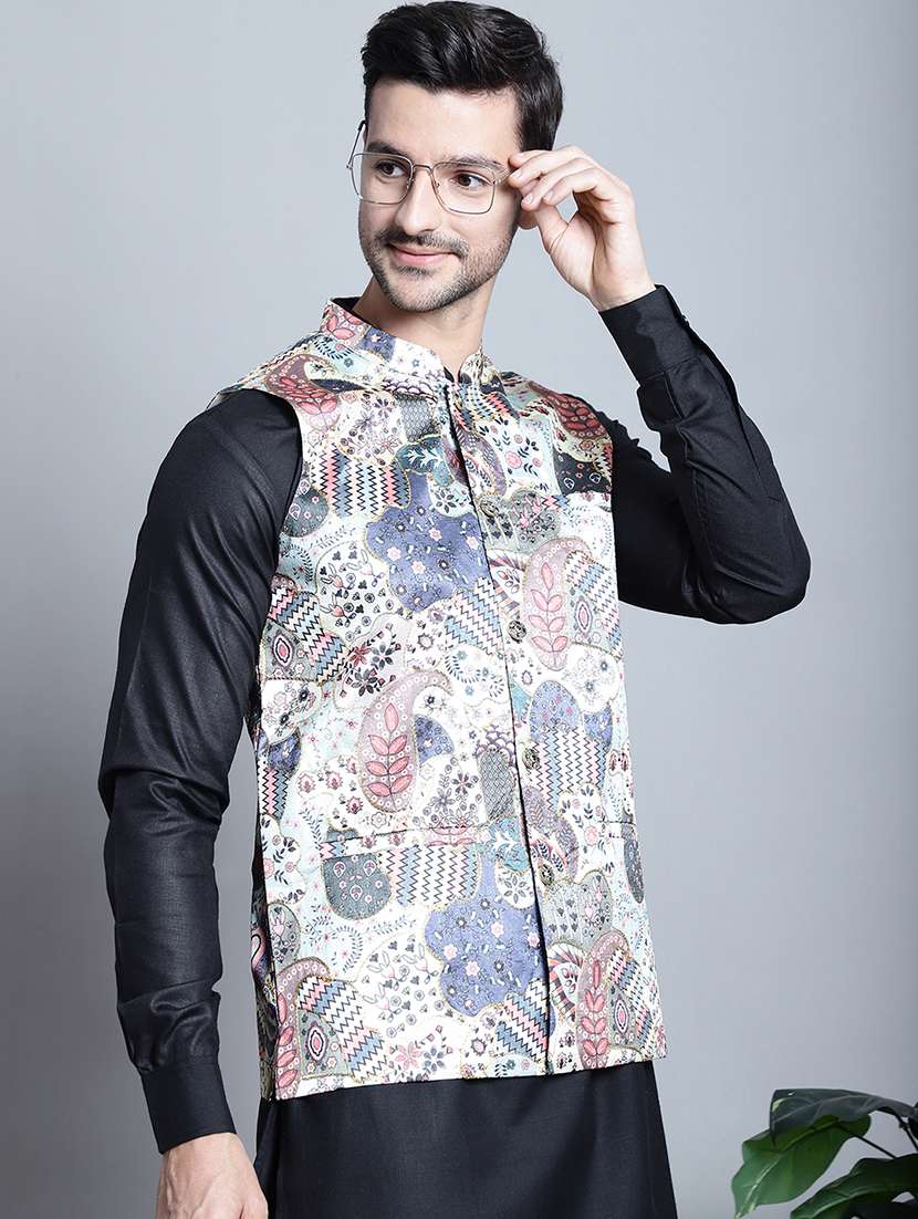 men printed sleeveless regular fit nehru jacket - 20963817 -  Standard Image - 6
