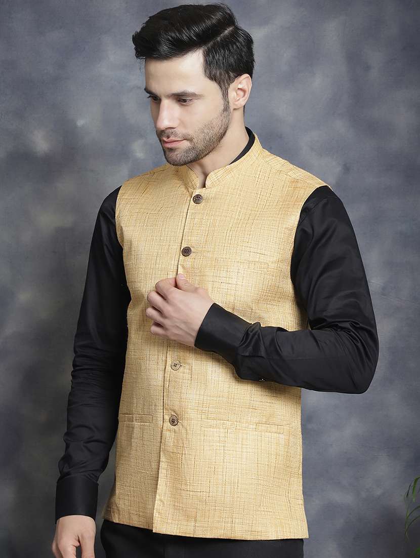 men self design mandarin neck nehru jacket - 20963827 -  Standard Image - 1