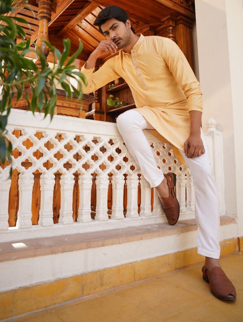 yellow embroidered detailed kurta - 20963853 - Standard Image - 1