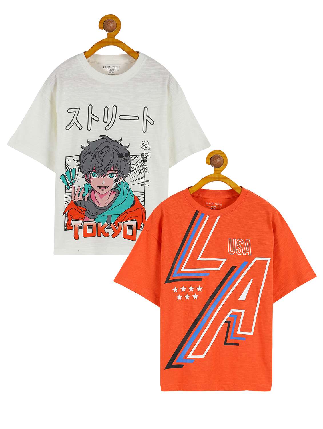 boys round neck printed set of 2 regular t-shirt