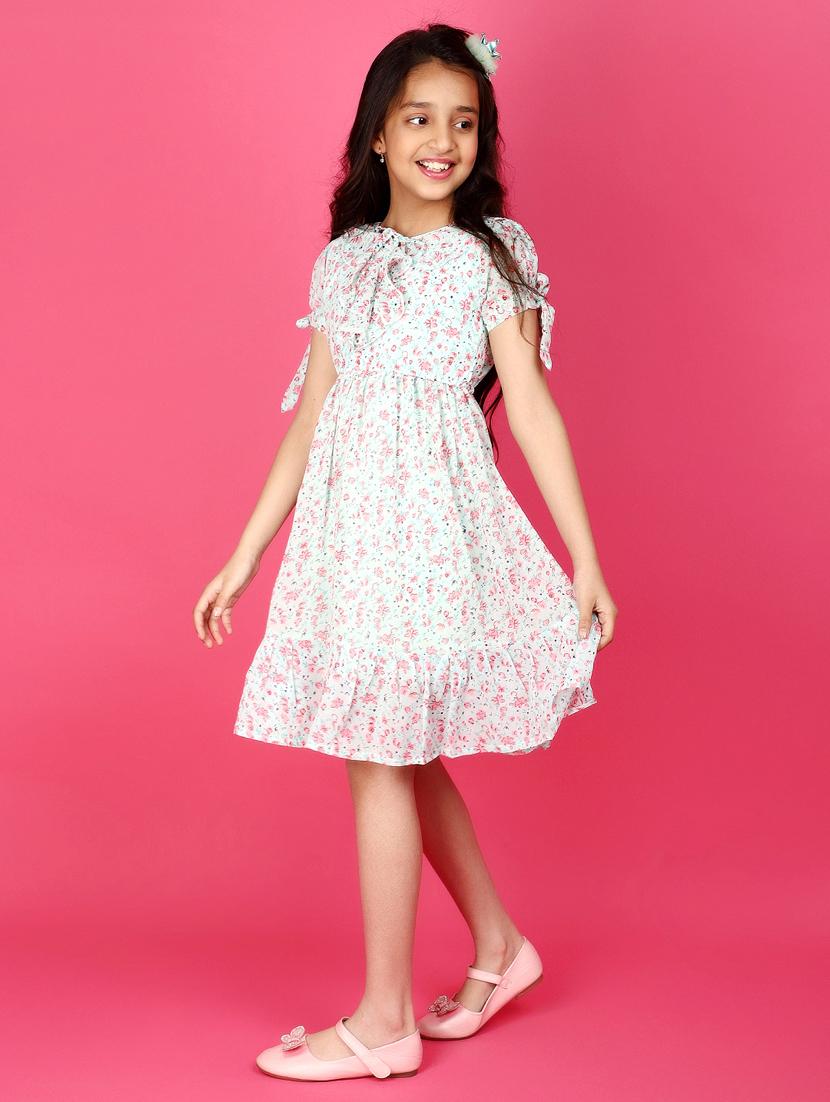 girls light blue floral printed frock - 20965291 - Standard Image - 1