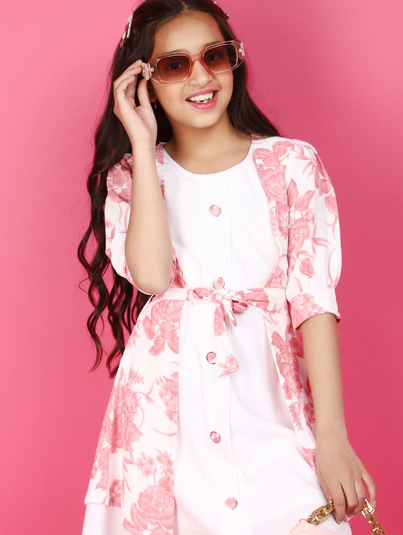 girls white printed a-line dress - 20965293 - Standard Image - 4