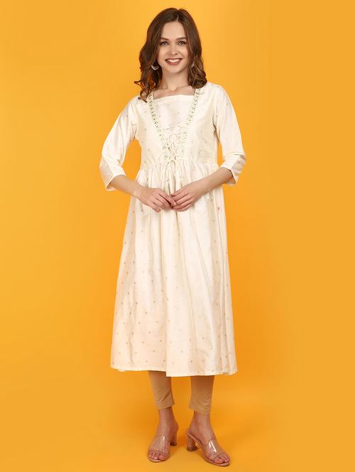 women off-white round neck a-line kurta - 20965299 -  Standard Image - 0