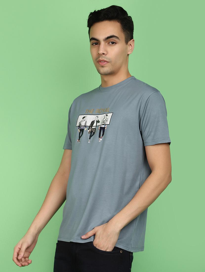 blue cotton blend chest print tshirt - 20965400 - Standard Image - 1