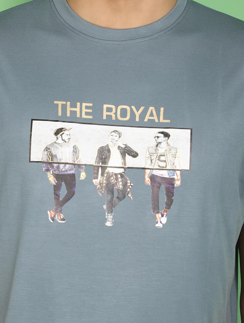 blue cotton blend chest print tshirt - 20965400 - Standard Image - 4
