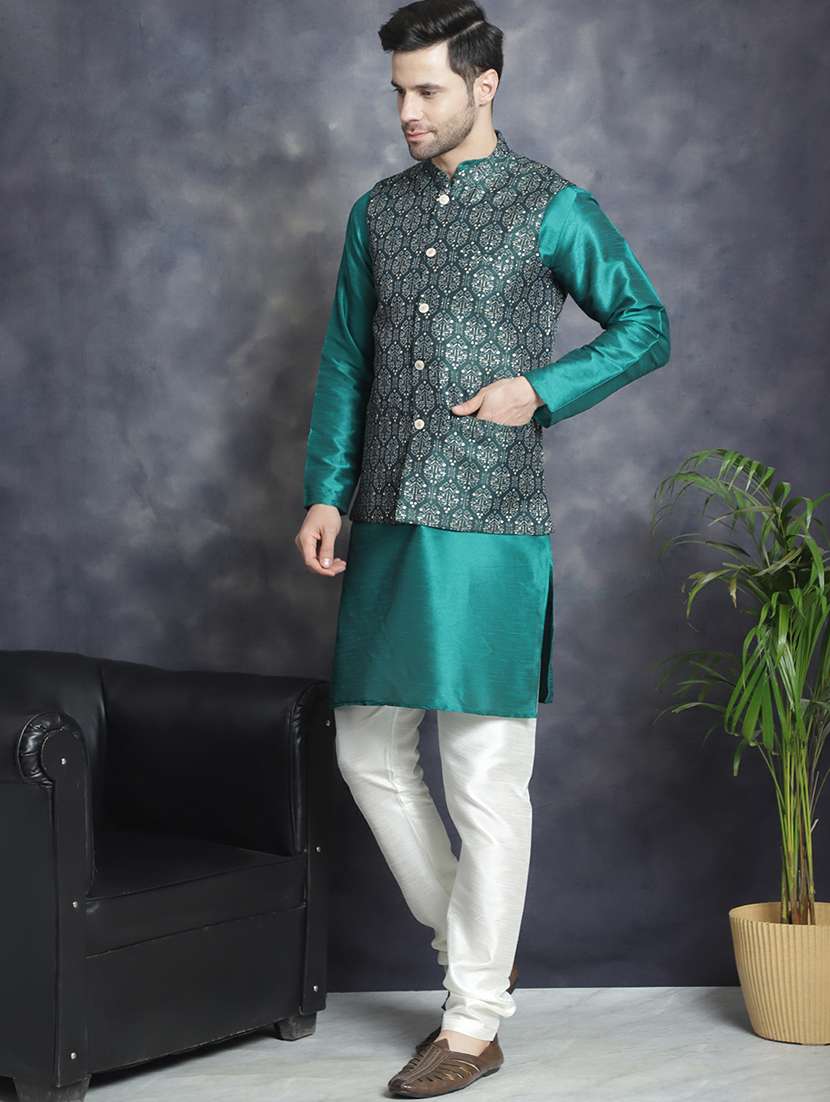 men full sleeve kurta pyjama with jacket ethnic wear set - 20965404 -  Standard Image - 1