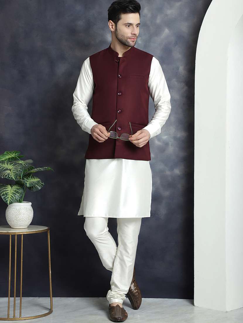 men kurta pyjama with jacket ethnic wear set