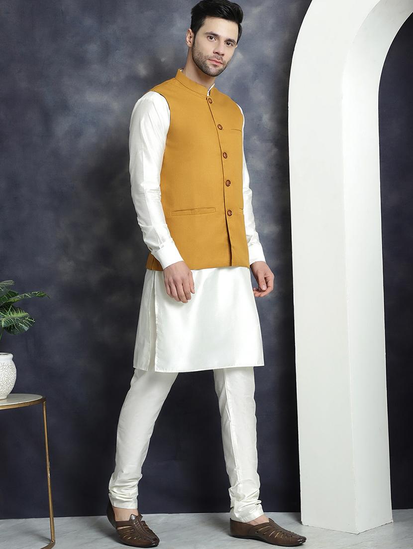 men full sleeve kurta pyjama with jacket ethnic wear set - 20965412 - Standard Image - 1