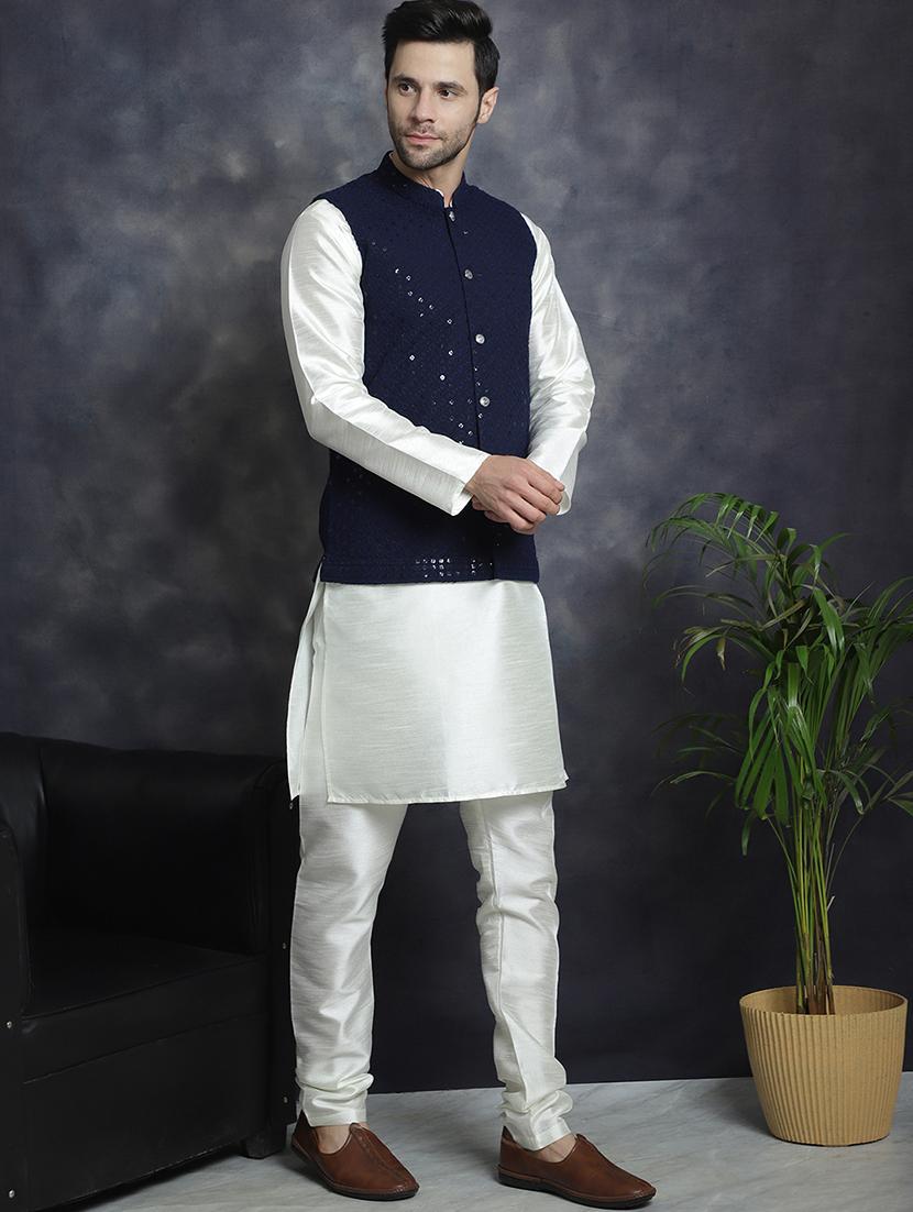 men full sleeve kurta pyjama with jacket ethnic wear set - 20965418 - Standard Image - 1