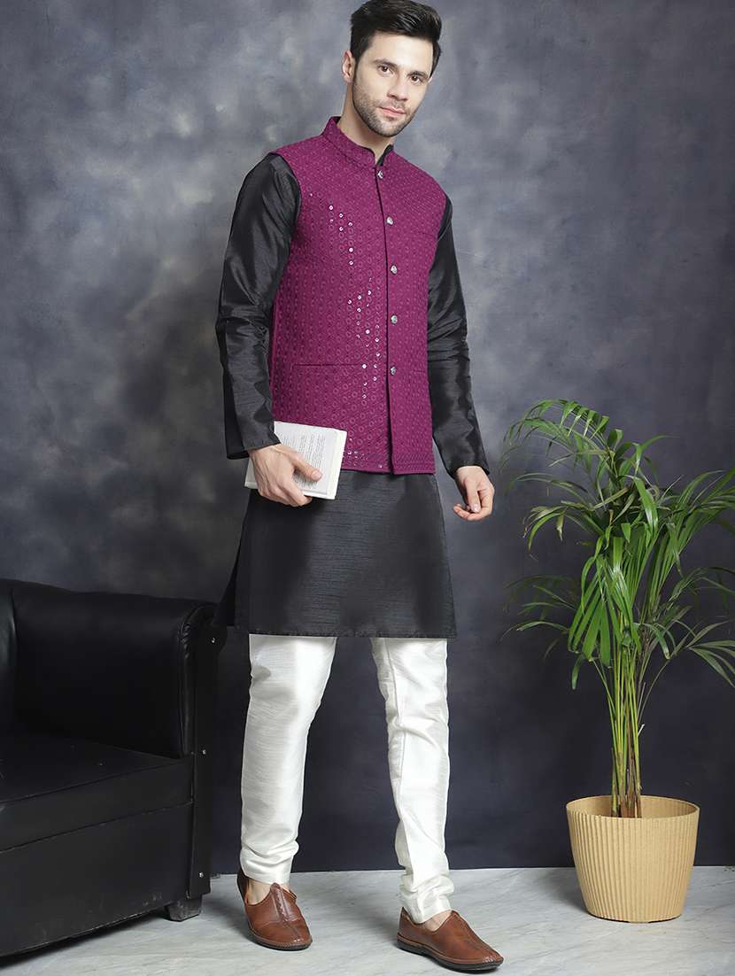 men embroidered kurta pyjama with jacket - 20965421 - Standard Image - 1
